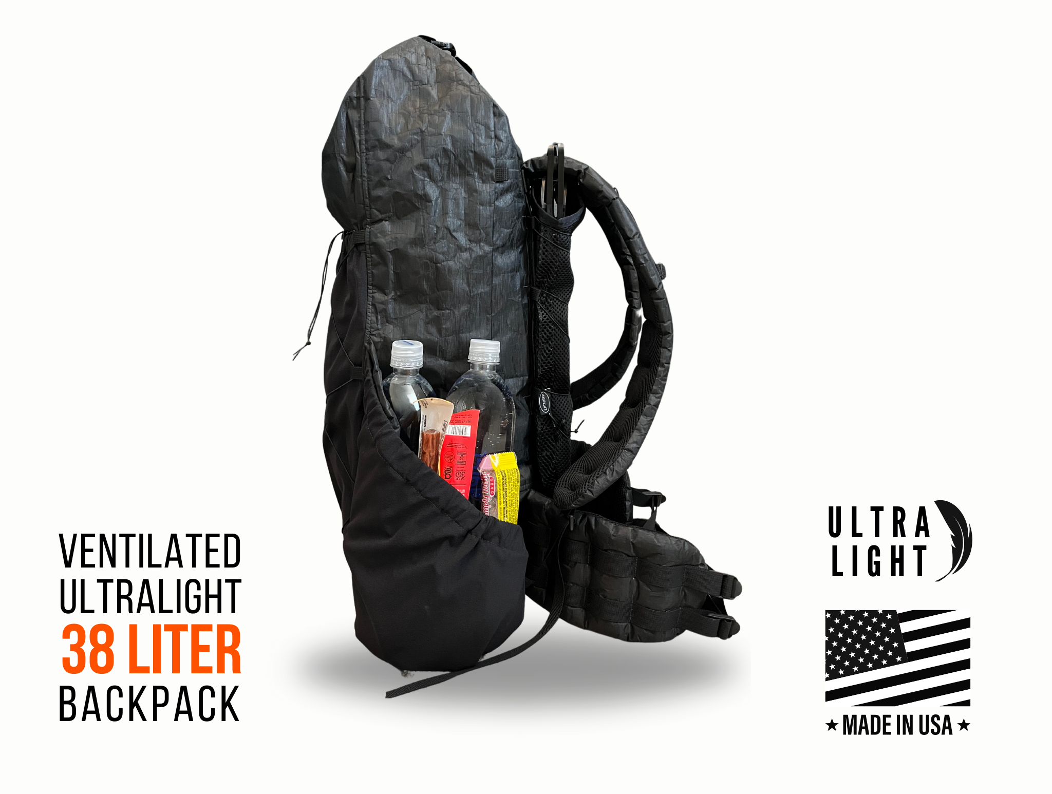 Dyneema Ultralight Framed 38L Backpack External Frame Vaucluse Backpack Ventilation Gear