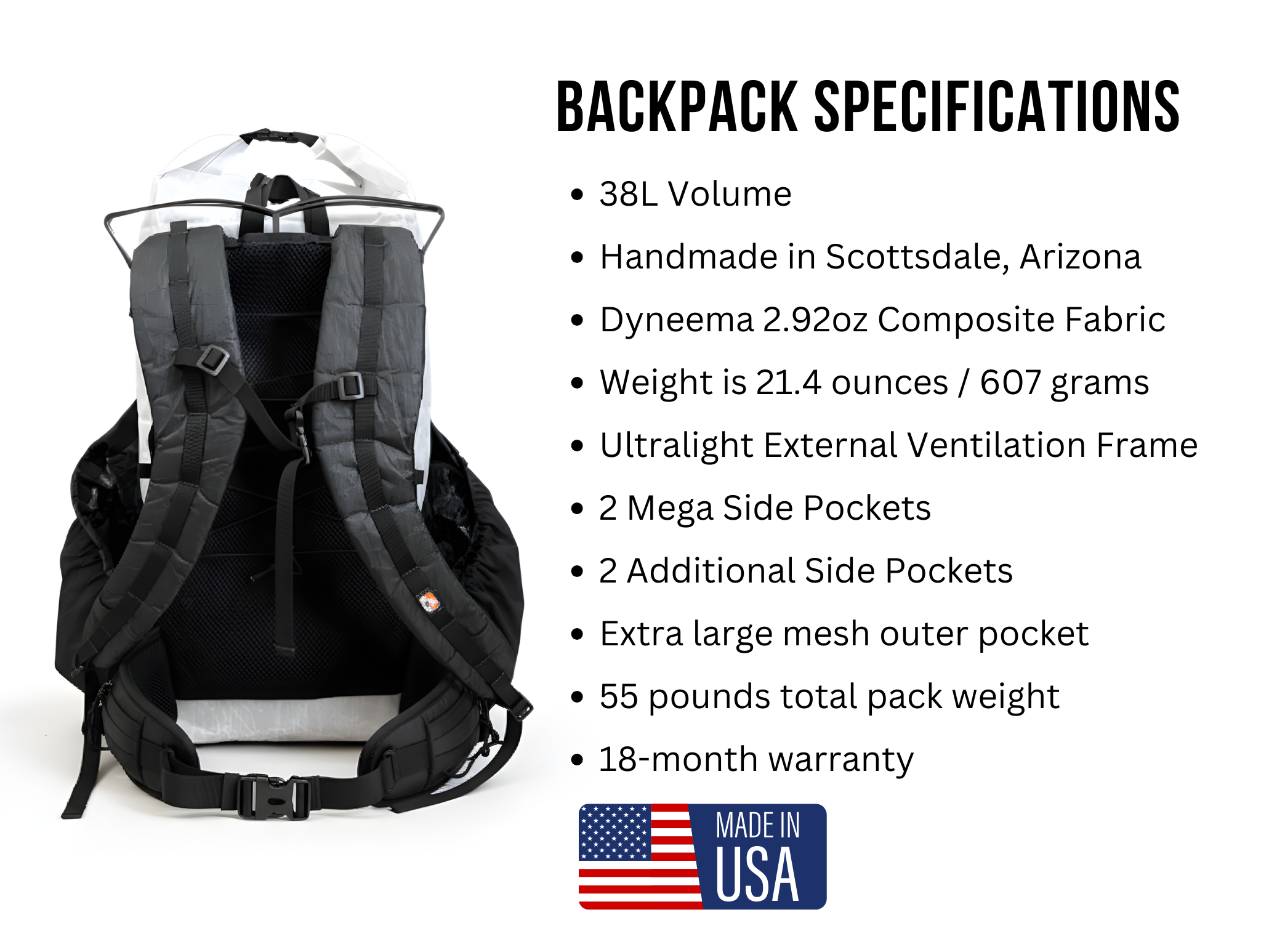 38L Overnight Ultralight Framed Backpack with Mega Pockets