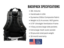 Load image into Gallery viewer, Dyneema Ultralight External Frame 38L Backpack + 5 Pockets
