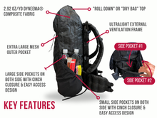 Load image into Gallery viewer, Dyneema Ultralight External Frame 38L Backpack + 5 Pockets
