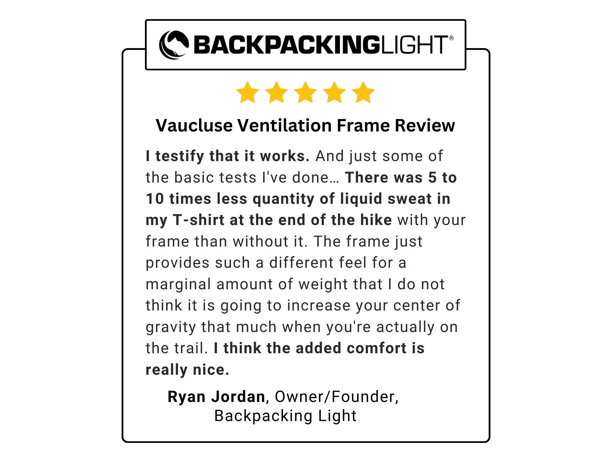 Vaucluse Ultralight Ventilation Backpack Frame | Increase